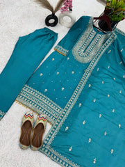 Occasion Wear Blue Color Silk Embroidery Work Silk Salwar Suit