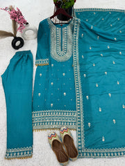 Occasion Wear Blue Color Silk Embroidery Work Silk Salwar Suit