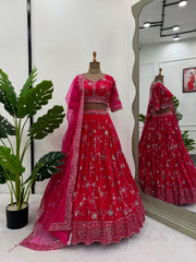 Exclusive Wear Georgette Sequence Work Red Color Lehenga Choli