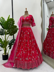 Exclusive Wear Georgette Sequence Work Red Color Lehenga Choli