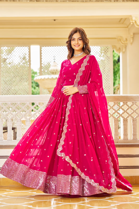 Classic Georgette Pink Color Sequence Work Lehenga Choli