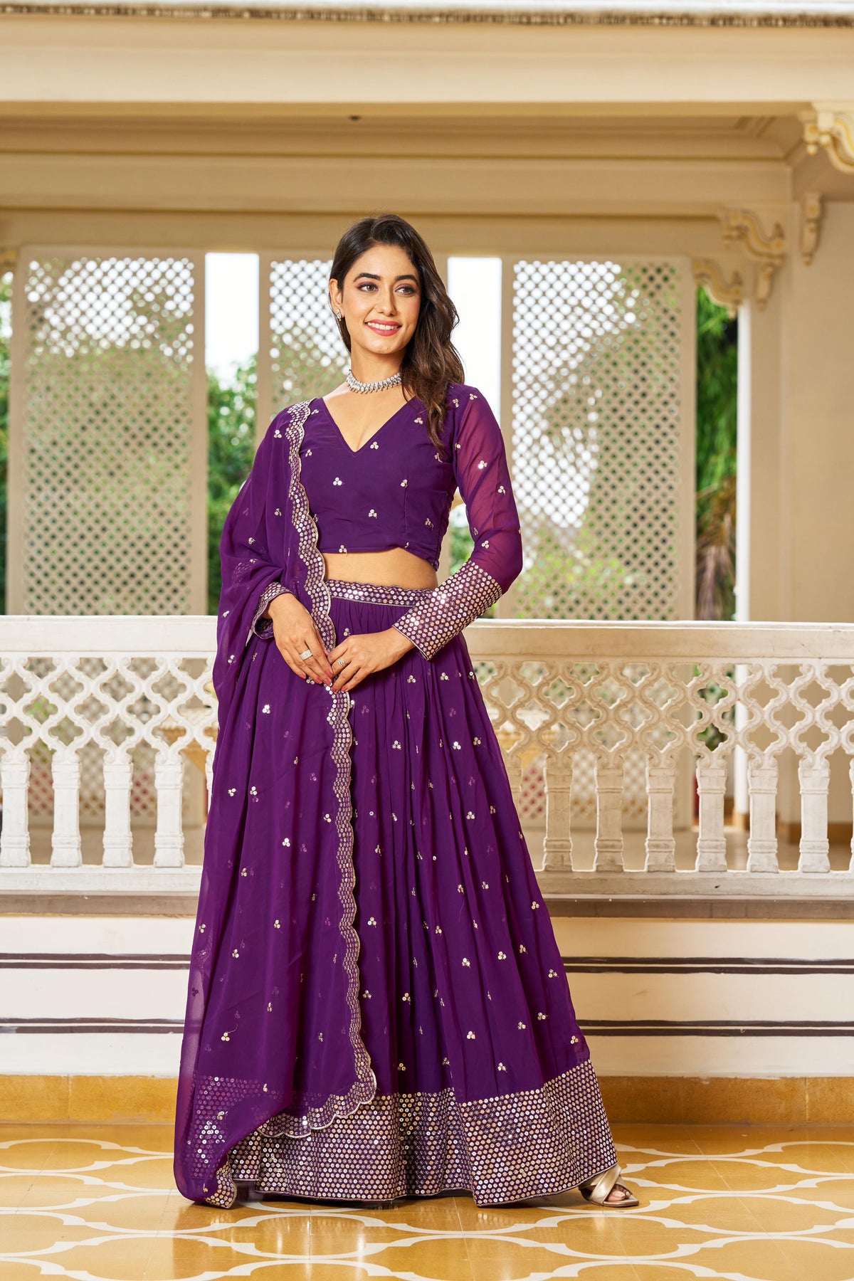 Classic Georgette Purple Color Sequence Work Lehenga Choli