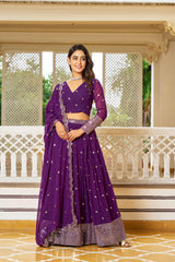 Classic Georgette Purple Color Sequence Work Lehenga Choli