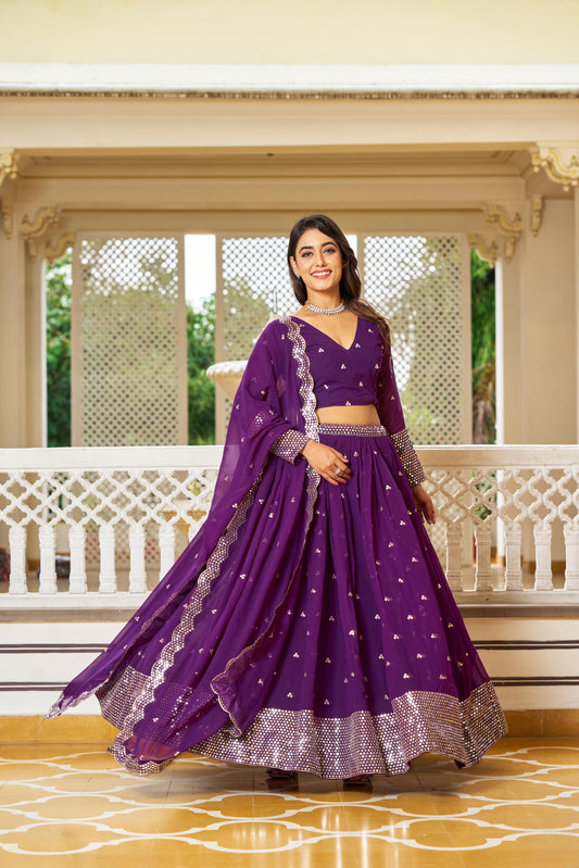 Classic Georgette Purple Color Sequence Work Lehenga Choli