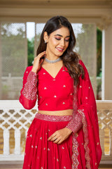 Classic Georgette Red Color Sequence Work Lehenga Choli