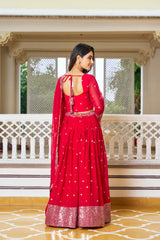 Classic Georgette Red Color Sequence Work Lehenga Choli