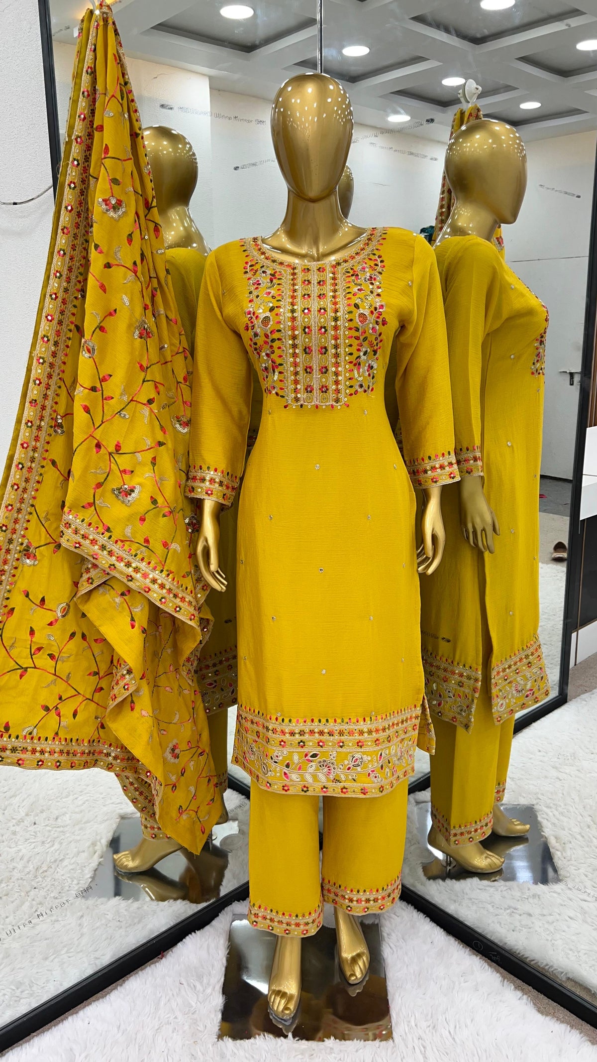 Adorable Chinon Silk Sequence Work Yellow Color Salwar Suit