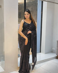 Superhit Georgette 5mm Sequence Work Black Saree