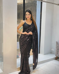 Superhit Georgette 5mm Sequence Work Black Saree