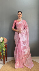 Shining Pink Color Sequence Work Ready To Wear Saree