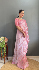 Shining Pink Color Sequence Work Ready To Wear Saree