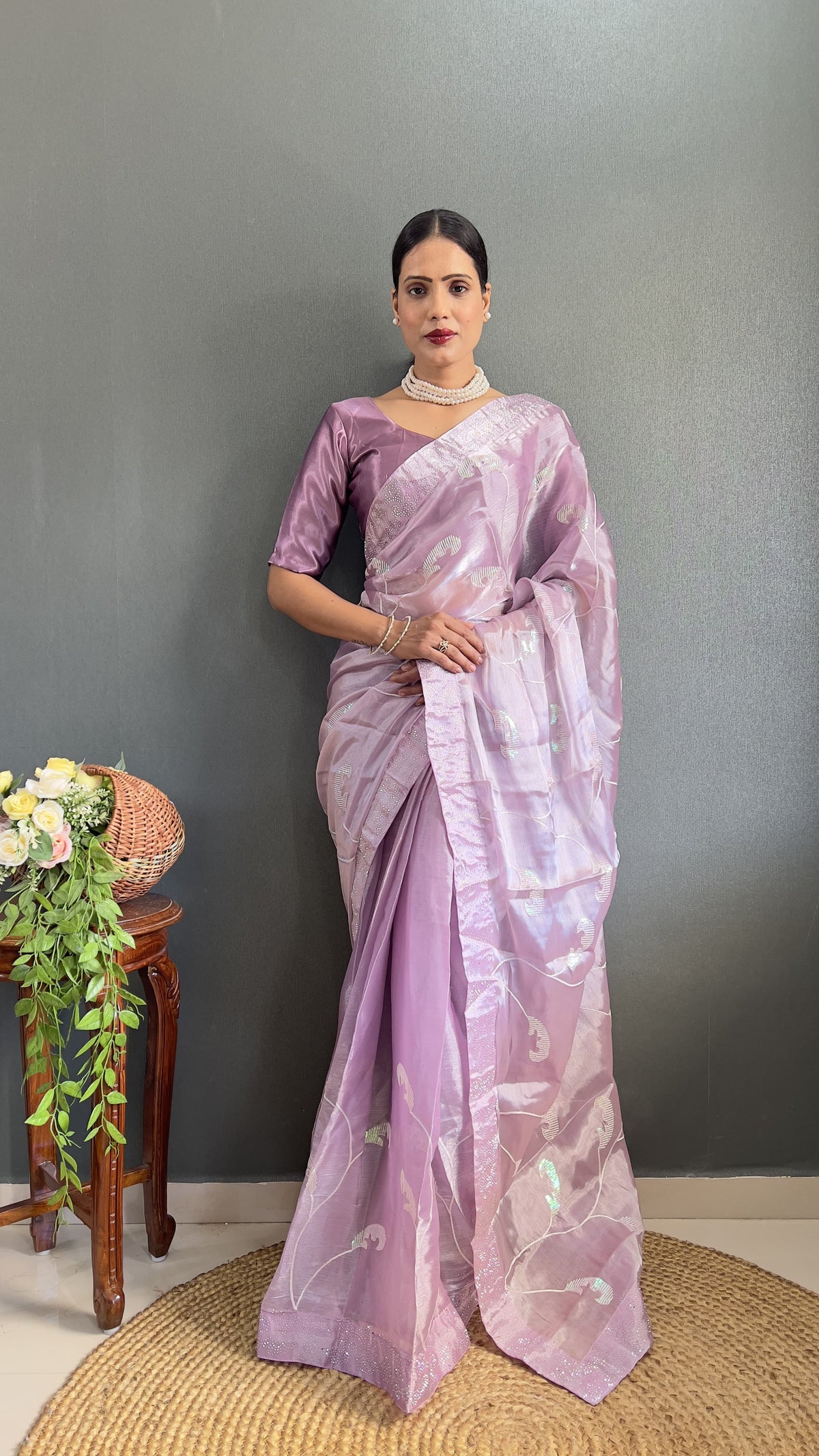 Shining Lavender Color Sequence Work Ready To Wear Saree