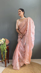 Shining Peach Color Sequence Work Ready To Wear Saree