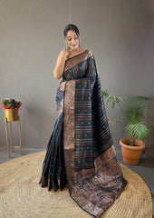 Blissful Jacquard Weaving Border Black Color Silk Saree