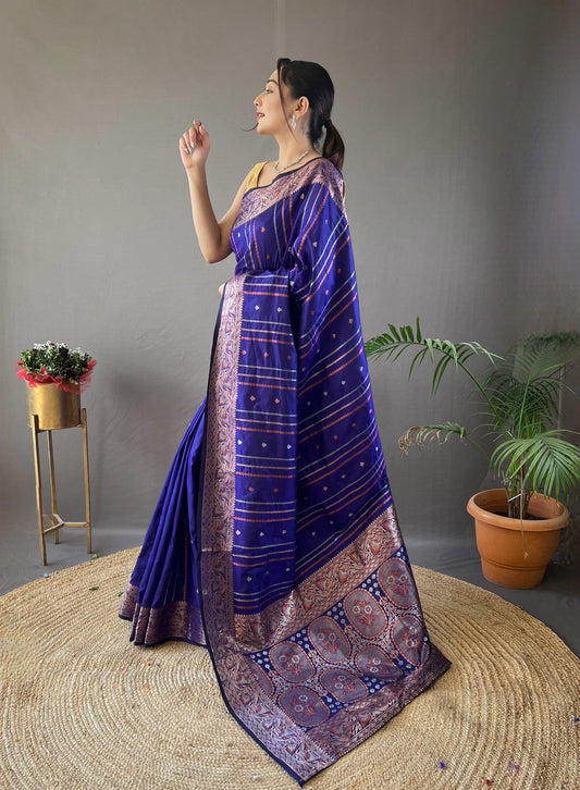 Blissful Jacquard Weaving Border Blue Color Silk Saree