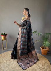 Blissful Jacquard Weaving Border Black Color Silk Saree