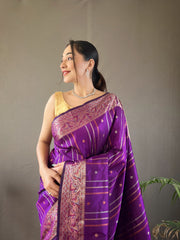 Blissful Jacquard Weaving Border Purple Color Silk Saree