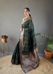 Blissful Jacquard Weaving Border Green Color Silk Saree