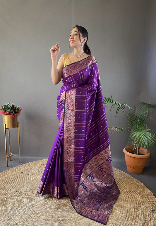 Blissful Jacquard Weaving Border Purple Color Silk Saree