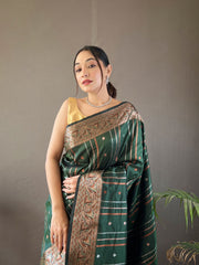 Blissful Jacquard Weaving Border Green Color Silk Saree