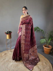 Blissful Jacquard Weaving Border Maroon Color Silk Saree