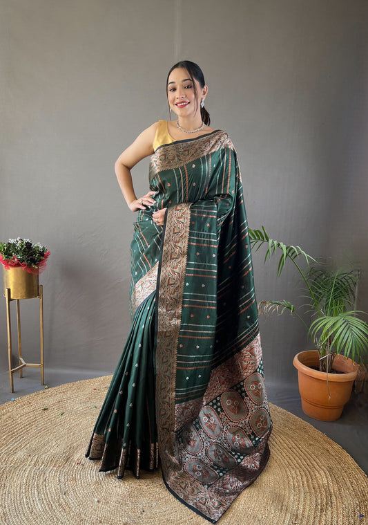 Blissful Jacquard Weaving Border Green Color Silk Saree