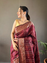 Blissful Jacquard Weaving Border Maroon Color Silk Saree