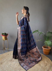 Blissful Jacquard Weaving Border Navy Blue Color Silk Saree