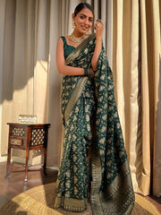 Blissful Green Color Jacquard Work Lichi Silk Saree