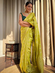 Blissful Musterd Color Jacquard Work Lichi Silk Saree