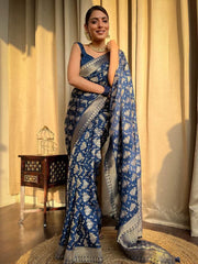 Blissful Blue Color Jacquard Work Lichi Silk Saree