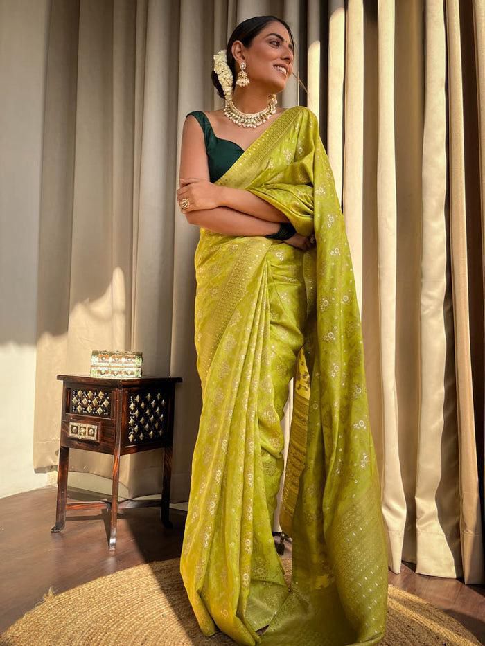 Blissful Musterd Color Jacquard Work Lichi Silk Saree