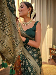 Blissful Green Color Jacquard Work Lichi Silk Saree