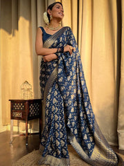 Blissful Blue Color Jacquard Work Lichi Silk Saree