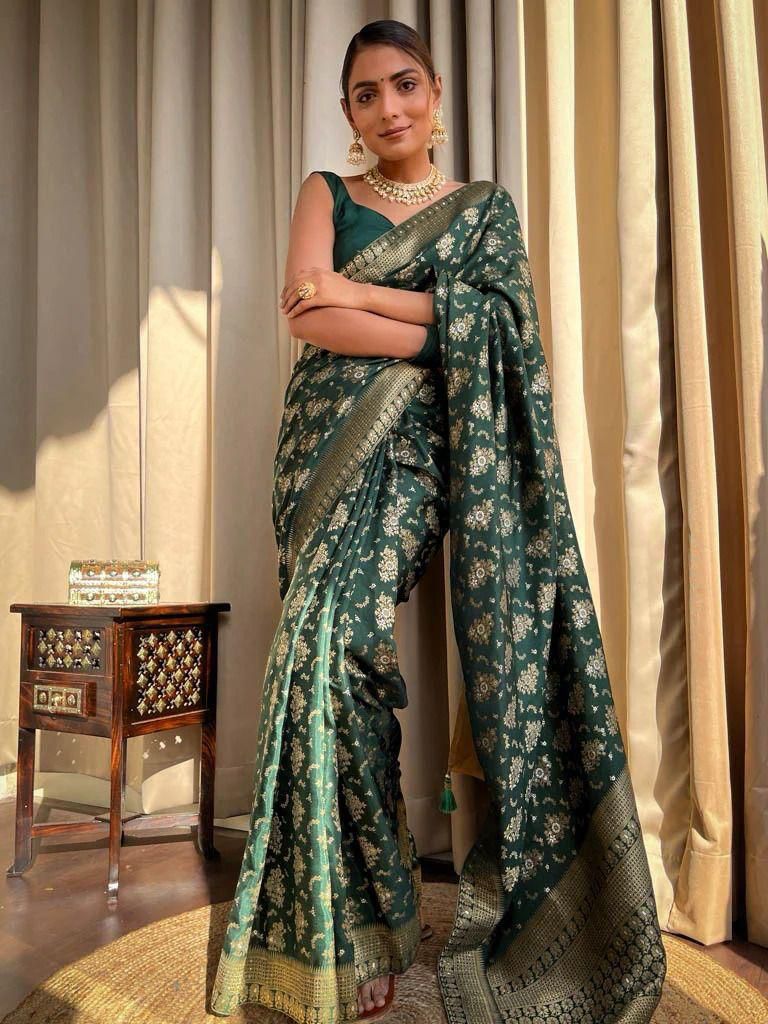 Blissful Green Color Jacquard Work Lichi Silk Saree