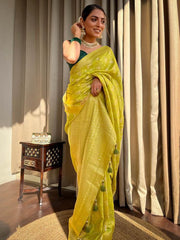 Blissful Musterd Color Jacquard Work Lichi Silk Saree