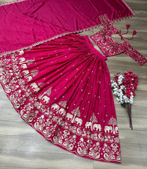 Wedding Wear Embroidery Thread Work Pink Color Lehenga Choli