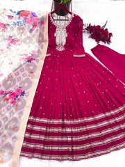 Superhit Embroidery Sequence Work Pink Gown With Print Dupatta