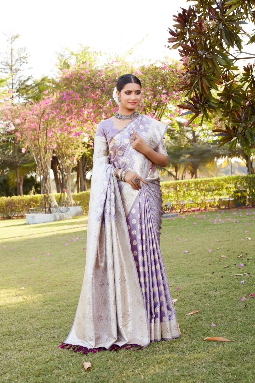 Imposing Kanjivaram Designer Border Lavender Color Saree