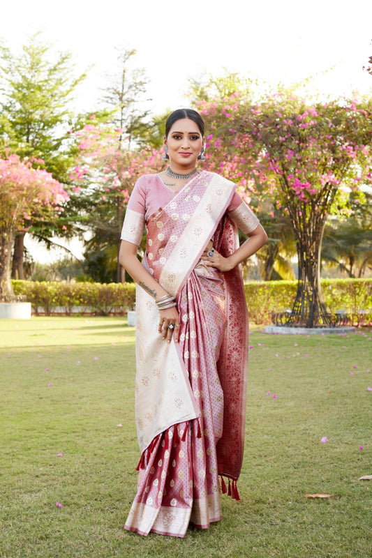 Imposing Kanjivaram Designer Border Dusty Pink Color Saree