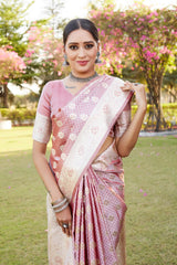 Imposing Kanjivaram Designer Border Dusty Pink Color Saree