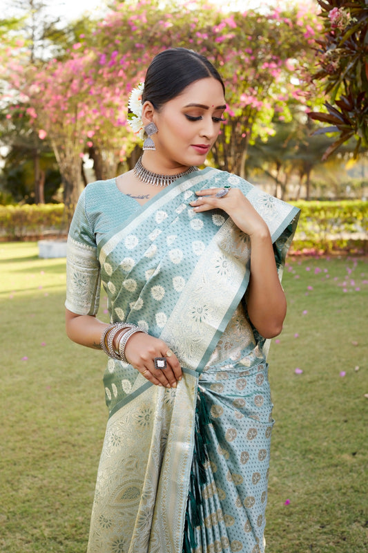 Imposing Kanjivaram Designer Border Pista Color Saree