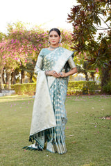 Imposing Kanjivaram Designer Border Pista Color Saree