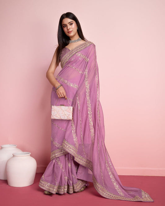 Ceremony Wear Embroidery Work Light Pink Color Saree