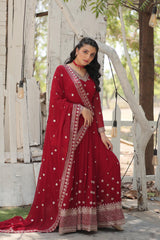 Presenting Red Color Sequence Work Gown With Dupatta