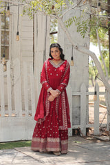 Presenting Red Color Sequence Work Gown With Dupatta