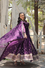 Presenting Purple Color Sequence Work Gown With Dupatta