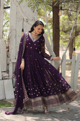 Presenting Purple Color Sequence Work Gown With Dupatta