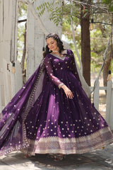 Presenting Purple Color Sequence Work Gown With Dupatta