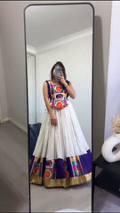 Navratri Special Cotton White With Purple Lehenga Choli